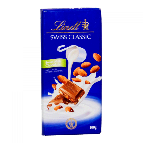 Lindt Swiss Chocolate Milk Almond 100 gm